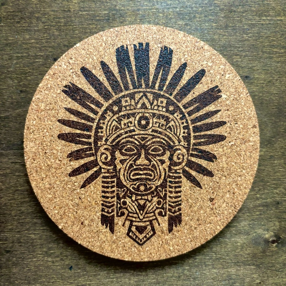 Aztec Clipart 2 Laser Engraved Cork Coaster